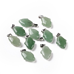 Green Aventurine Natural Green Aventurine Pendants, Hamsa Hand Charms, with Platinum Plated Alloy Snap on Bails, 24~24.5x15x7mm, Hole: 5.5x3mm