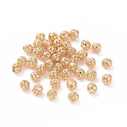 Golden Brass Hollow Beads, Long-Lasting Plated, Round, Golden, 6mm