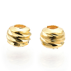 Real 18K Gold Plated 925 Sterling Silver Beads, Grooved Round, Nickel Free, Real 18K Gold Plated, 3x2.5mm, Hole: 1mm