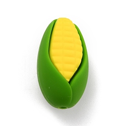 Amarillo Perlas focales de silicona ecológicas de grado alimenticio, masticar cuentas para mordedores, diy collares de enfermería haciendo, maíz, amarillo, 26.5x15x13 mm, agujero: 2 mm