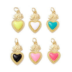 Mixed Color Golden Tone Brass Enamel Pendants, with Jump Rings, Long-Lasting Plated, Heart, Mixed Color, 22x12x3mm, Hole: 3mm