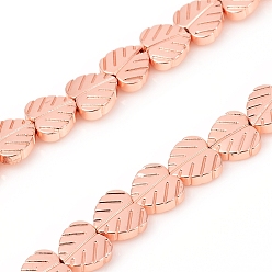 Rose Gold Plated Electroplated Non-magnetic Synthetic Hematite Beads Strands, Heart Leaf, Rose Gold Plated, 8x8x2.5mm, Hole: 0.8mm, about 55pcs/Strand, 16.14 inch(41cm)