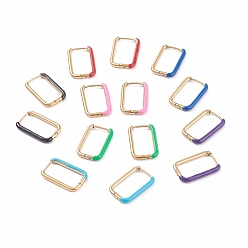 Mixed Color Two Tone 304 Stainless Steel Rectangle Huggie Hoop Earrings with Enamel for Women, Stainless Steel Color, Mixed Color, 20x13x2mm, Pin: 1mm