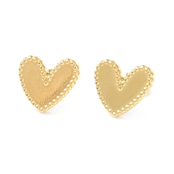 Oro Chapado en iones (ip) 304 aretes de corazón de acero inoxidable para mujer, dorado, 13.5x15.5 mm, pin: 0.8 mm