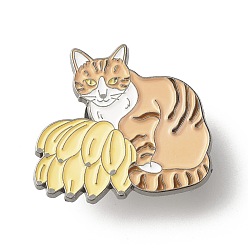 Sandy Brown Cat with Banana Enamel Pin, Animal Iron Enamel Brooch for Backpack Clothes, Gunmetal, Sandy Brown, 27.5x30x10.5mm