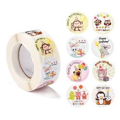 Colorful Birthday Themed Pattern Self-Adhesive Stickers, Roll Sticker, for Party Decorative Presents, Colorful, 2.5cm, about 500pcs/roll