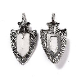 Howlite Natural Howlite Faceted Big Pendants, Dragon Claw with Arrow Charms, with Antique Silver Plated Alloy Findings, 55x27.5x10.5mm, Hole: 6mm