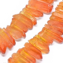 Orange Natural Dyed Quartz Pointed Beads Strands, Two Tone Color, Bullet, Top Drilled Beads, Orange, 19~35x5~11mm, Hole: 1mm, about 59~64pcs/strand, 13.7~14.1 inch(35~36cm)