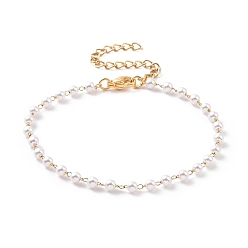Oro Pulseras redondas de cuentas de perlas de imitación de plástico, con chapado al vacío 304 Cadenas barbadas de acero inoxidable, blanco, dorado, 6-1/2 pulgada (16.5 cm)