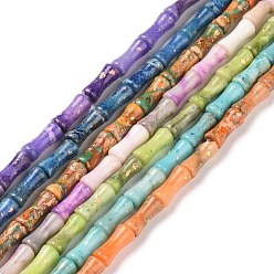 Couleur Mélangete Brins de perles de dolomite naturelle et d'opale synthétique, teint, baton de bambou, couleur mixte, 12x5mm, Trou: 0.5mm, Environ 34 pcs/chapelet, 15.94'' (40.5 cm)