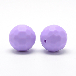 Medium Orchid Food Grade Eco-Friendly Silicone Beads, Chewing Beads For Teethers, DIY Nursing Necklaces Making, Faceted Round, Medium Orchid, 15.5mm, Hole: 1mm