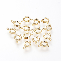 Chapado en Oro Real 18K Cierres de anillo de resorte de latón, sin níquel, real 18 k chapado en oro, 10x7x2 mm, agujero: 1.5 mm