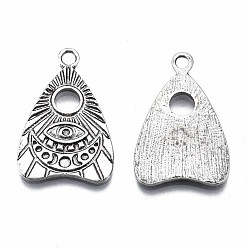 Thai Sterling Silver Plated Tibetan Style Alloy Pendants, Cadmium Free & Nickel Free & Lead Free, Talking Board Planchette Charm with All Seeing Eye, Thailand Sterling Silver Plated, 24.5x16x2mm, Hole: 2mm