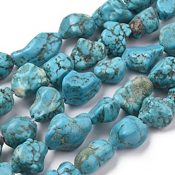 Howlite Brins de perles de magnésite naturelle, teints et chauffée, nuggets, 10~13x7~11mm, Trou: 1.2mm, Environ 30 pcs/chapelet, 14.96 pouce (38 cm)