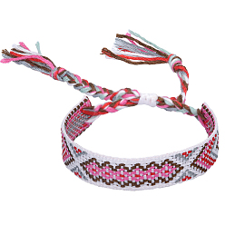 Mint Cream Polyester-cotton Braided Rhombus Pattern Cord Bracelet, Ethnic Tribal Adjustable Brazilian Bracelet for Women, Mint Cream, 5-7/8~11 inch(15~28cm)