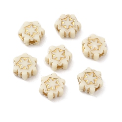Beige Plating Acrylic Beads, Golden Metal Enlaced, Flower, Beige, 8.5x9.5x4mm, Hole: 2mm, about 2080pcs/500g