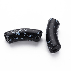 Black Opaque Spray Painted Acrylic Beads, Two Tone, Curved Tube, Black, 36x13.5x11.5mm, Hole: 4mm, about 148pcs/500g