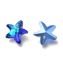 Blue Electroplate Glass Charms, Starfish, Faceted, Back Plated, Blue, 14x15x7mm, Hole: 1.4mm