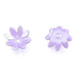Lilac Resin Imitation Pearl Bead Caps, Multi-Petal, Flower, Lilac, 10x10x3mm, Hole: 1mm