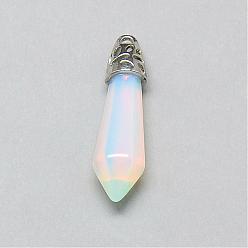 Opalite Opalite Pointed Pendants, with Alloy Findings, Platinum, Bullet, 37~38x10mm, Hole: 2.5mm