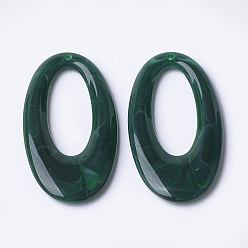 Dark Green Acrylic Pendants, Imitation Gemstone Style, Oval, Dark Green, 47x25x4.5mm, Hole: 1.8mm, about 170pcs/500g