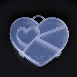 Прозрачный Пластмассовый шарик контейнеры, 5 отсеков, сердце, прозрачные, 15.2x16x1.9 см, отверстия: 2.7x2.3 cm