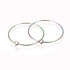 Rainbow Color Ion Plating(IP) 304 Stainless Steel Hoop Earrings Findings, Wine Glass Charms Findings, Rainbow Color, 21 Gauge, 35x0.7mm
