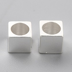 925 Sterling Silver Plated Brass Spacer Beads, Long-Lasting Plated, Cube with Round Hole, 925 Sterling Silver Plated, 5x5x5mm, Hole: 4mm