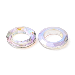 Perlas de Color Rosa Anillos de unión de vidrio electrochapado, anillo cósmico de cristal, anillo prisma, facetados, anillo redondo, rosa perla, 30x6.5 mm, diámetro interior: 17 mm