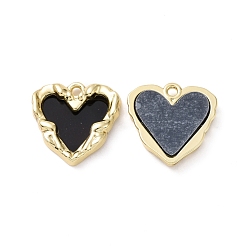 Black Opaque Resin Pendants, with Light Gold Plated Alloy Findings, Heart Charm, Black, 18x18x3mm, Hole: 1.8mm