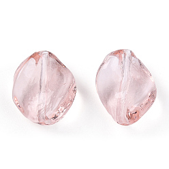 Pink Perles de lampwork faites à la main transparentes, feuille, rose, 14~18.5x13.5~15x3.5~6mm, Trou: 1.2~1.8mm