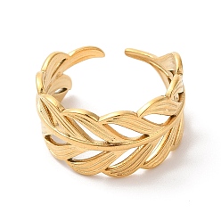 Oro Chapado en iones (ip) 304 anillo de puño abierto de rama frondosa de acero inoxidable para mujer, dorado, diámetro interior: 17 mm