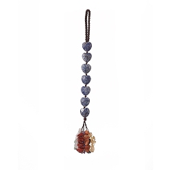 Punto Piedra Azul Corazón punto azul natural jaspe y astillas de piedra mixta borla decoraciones colgantes, adorno colgante de hilo de nailon, 215~220 mm