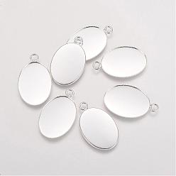 Silver Brass Pendant Cabochon Settings, Milled Edge Bezel Cups, DIY Findings for Jewelry Making, Oval, Lead Free & Nickel Free, Silver Color Plated, 19x31x1mm, hole: 3mm, Tray: 18x25mm