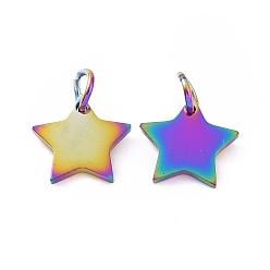 Rainbow Color 304 Stainless Steel Charms, Star, Rainbow Color, 10x10.6x1.1mm, Hole: 4mm