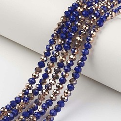 Royal Blue Electroplate Opaque Glass Beads Strands, Half Copper Plated, Faceted, Rondelle, Royal Blue, 3x2mm, Hole: 0.8mm, about 165~169pcs/strand, 15~16 inch(38~40cm)