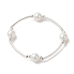 Argent Bracelet extensible en perles de verre et hématite synthétique et tube de laiton pour femme, argenterie, diamètre intérieur: 1-7/8 pouce (4.7 cm)