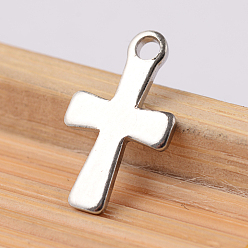 Stainless Steel Color 304 Stainless Steel Tiny Cross Charms, Stainless Steel Color, 12x7x1mm, Hole: 1.2mm