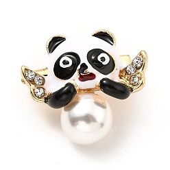 Negro Panda con alfiler esmaltado con alas con perla abs, broche animal de aleación dorada para ropa de mochila, sin plomo y cadmio, negro, 17.5x19x8 mm, pin: 0.8 mm