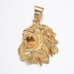 Золотой 304 подвески из нержавеющей стали, голова льва, золотые, 37x30x7 мм, отверстие : 7x10 мм
