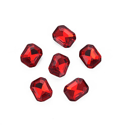 Light Siam Pointed Back Glass Rhinestone Cabochons, Faceted, Rectangle Octagon, Light Siam, 10x8x3.5mm