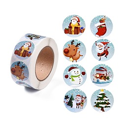 Light Sky Blue 8 Patterns Christmas Round Dot Self Adhesive Paper Stickers Roll, Christmas Decals for Party, Decorative Presents, Light Sky Blue, 25mm, about 500pcs/roll