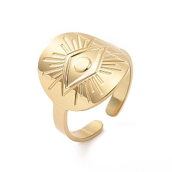 Golden 304 Stainless Steel Evil Eye Open Finger Ring, Wide Band Cuff Ring for Women, Golden, 3~17mm, Inner Diameter: US Size 7(17.2mm)