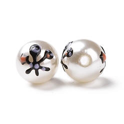 Negro Cuentas de esmalte de perlas de imitación de plástico abs opaco de halloween, rondo, negro, 11.5~12 mm, agujero: 2 mm