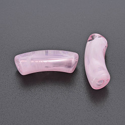 Perlas de Color Rosa Abalorios de acrílico transparentes, estilo de imitación de piedras preciosas, tubo curvado, rosa perla, 34x11.5x13 mm, agujero: 3.5 mm, Sobre 150 unidades / 500 g