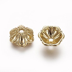 Real 18K Gold Plated Alloy Bead Caps, Long-Lasting Plated, Flower, Real 18K Gold Plated, 10.7x4mm, Hole: 1.6mm