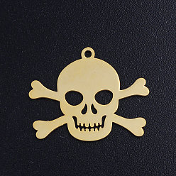 Oro 201 colgantes de acero inoxidable, cráneo del estilo del pirata, dorado, 19.5x24.5x1 mm, agujero: 1.5 mm