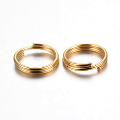 Oro 304 anillos partidos de acero inoxidable, anillos de salto de doble bucle, dorado, 10x1.6 mm, diámetro interior: 8.5 mm, alambre simple: 0.8 mm