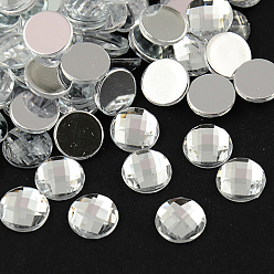 Silver Taiwan Acrylic Rhinestone Cabochons, Flat Back and Faceted, Half Round/Dome, Silver Color Plated, 20x6mm