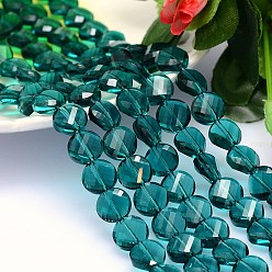 Verde azulado Facetas de imitación ronda hebras planas de perlas de cristal austriaco, aaa grado, cerceta, 10x5 mm, agujero: 0.9~1 mm, sobre 40 unidades / cadena, 15.7 pulgada